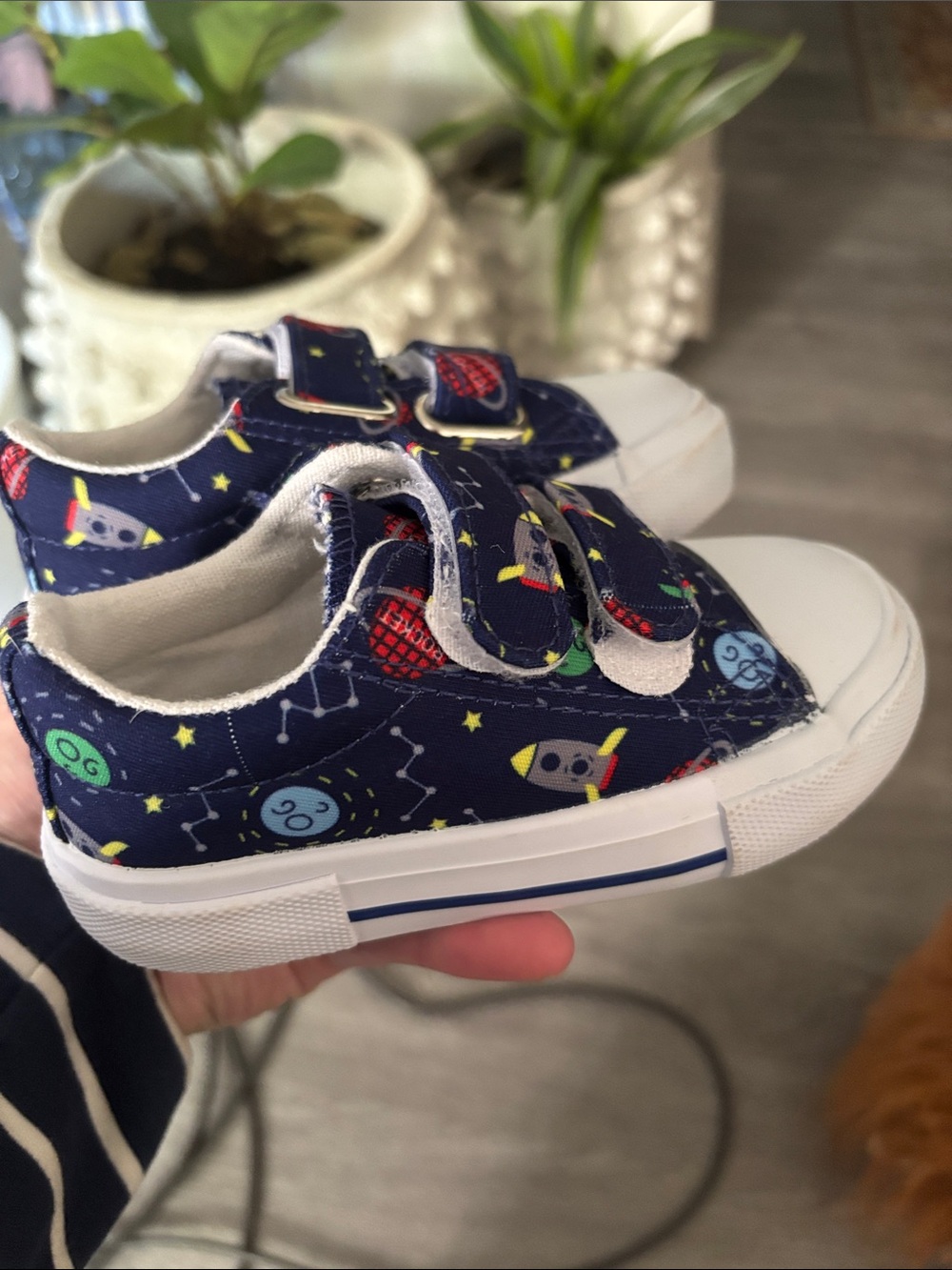 Kids Navy Space-Print Velcro Sneakers